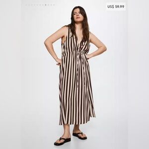 MANGO flowy dress cream and brown stripes size XXL/ US 18